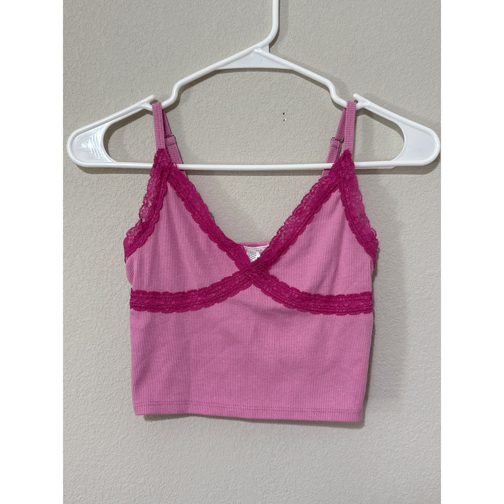 Full Tilt Barbie Pink Lace Trim Y2K Style Cropped Cami Women's Small Retro